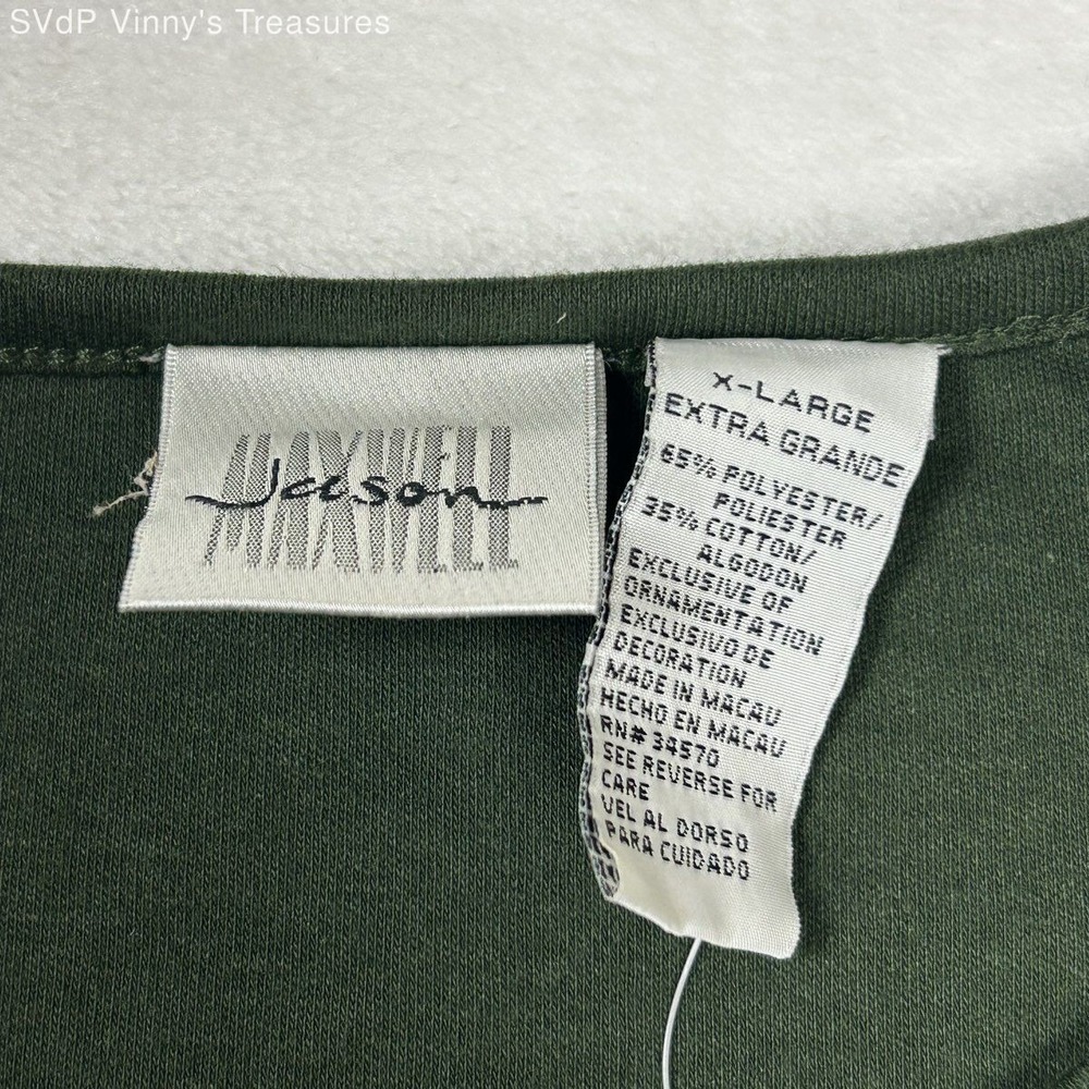 Vintage Y2K Jason Maxwell Women's Olive Green Big Cat Embroidered T-Shirt XL NWT - Picture 4 of 9